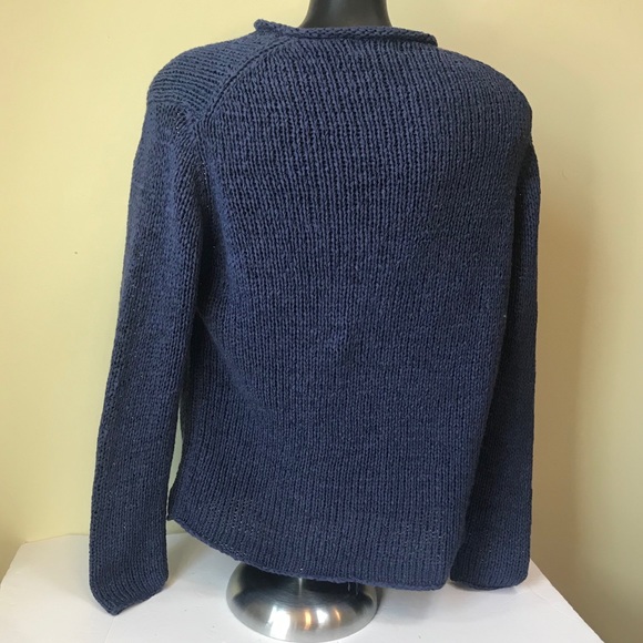 Spanner Mock Neck Sweater Open Ribbon Knit Minimalist Indigo Oversized Tunic Top - Picture 5 of 12